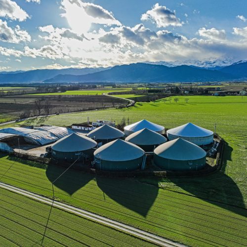 A modern biogas plant in the province of Cuneo in Piedmont. Italy A modern biogas plant in the province of Cuneo in Piedmont. Cardè, Italy - January 2023
